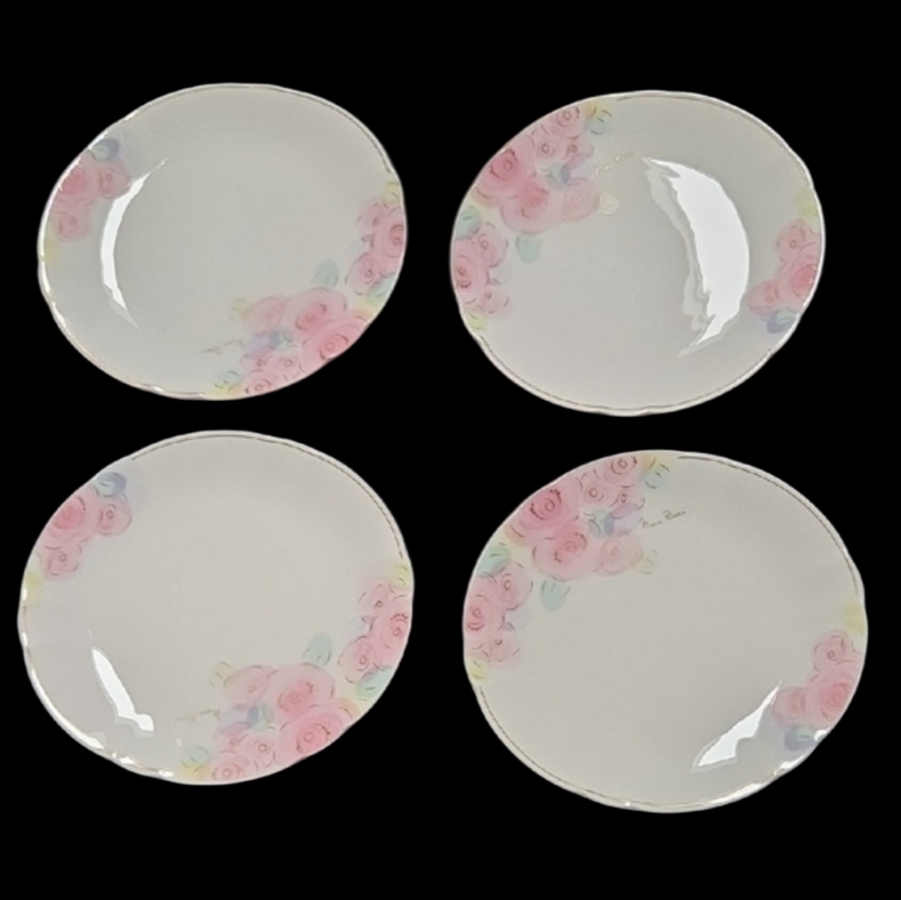 Nina Ricci Maison Paris 7" Floral Rose Dessert Plates Set of 4 by Sango Vintage